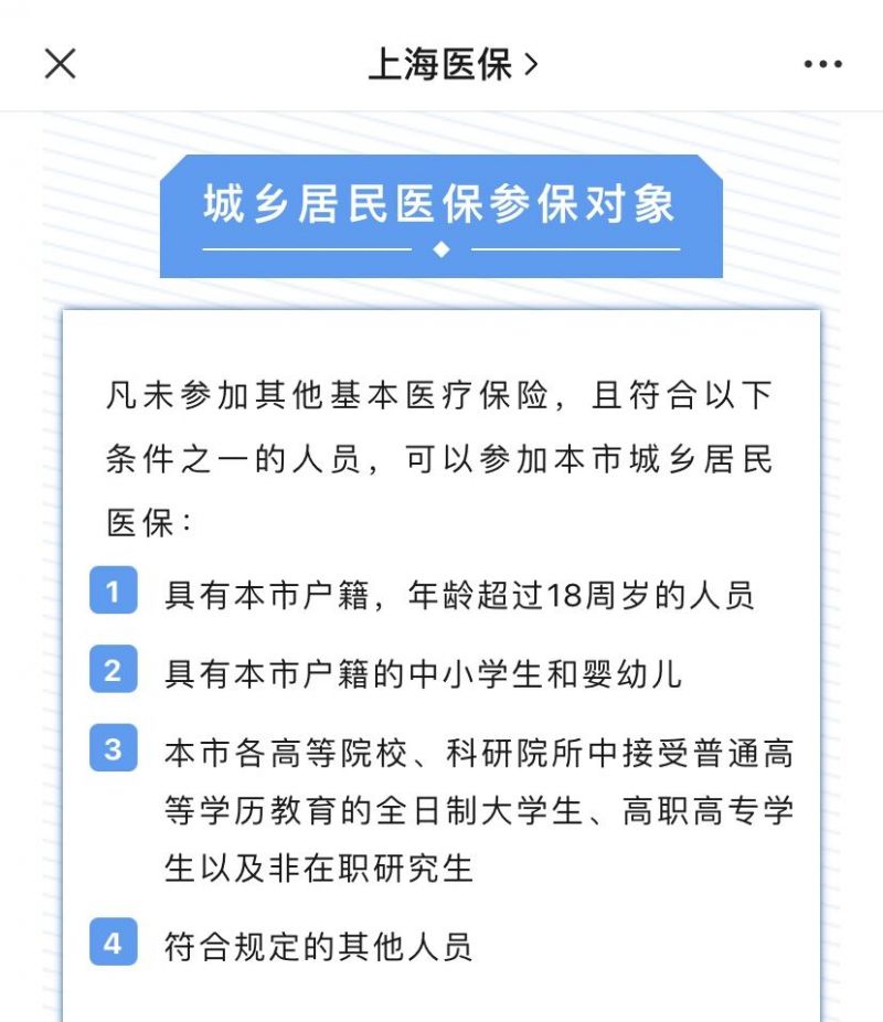 上海居民医保参保对象及条件一览