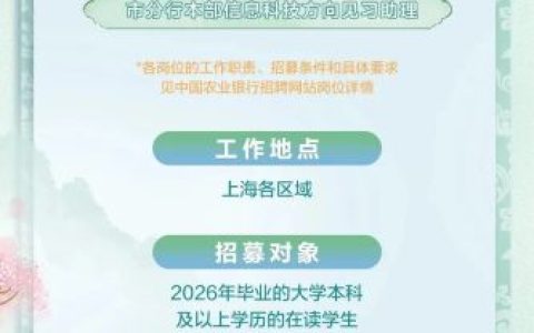 中国农业银行上海市分行2025年度暑期实习生招募